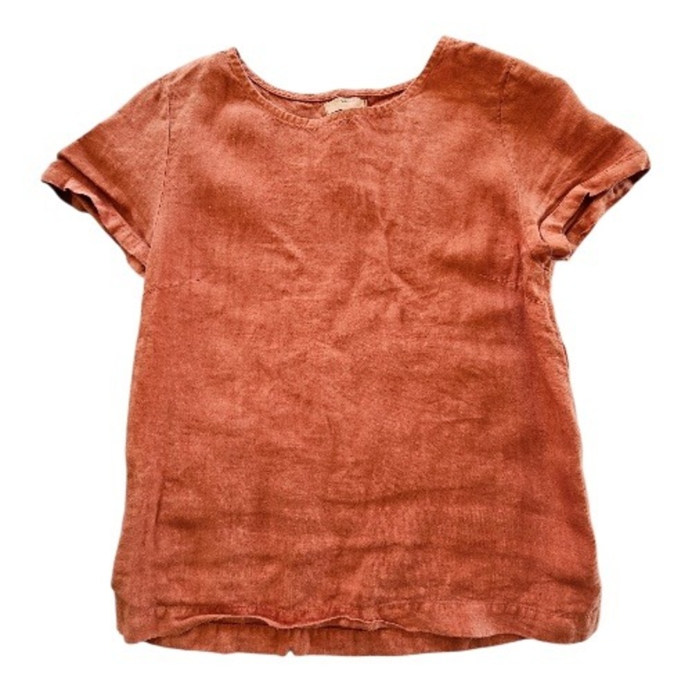 Menique Linen Burnt Orange Short Sleeve Lightweight Boho Cottagecore‎ sz S